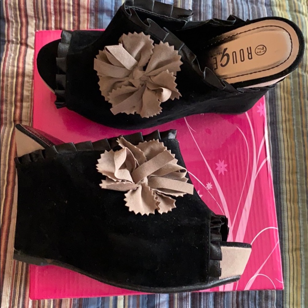 Black suede wedges
